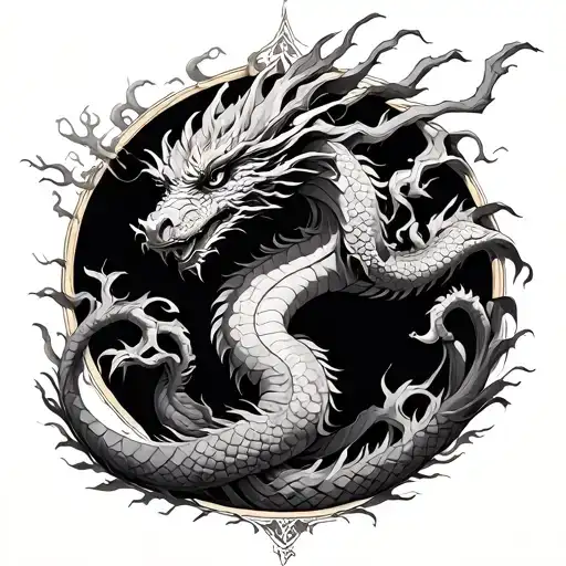 Dragon And Tree Of Life Intertwined