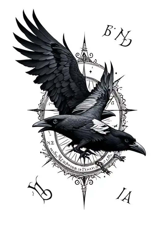 Odins Ravens With Odins Compass Surrounded