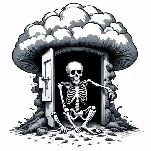 Skeleton Opening Door To A Mushroom Cloud