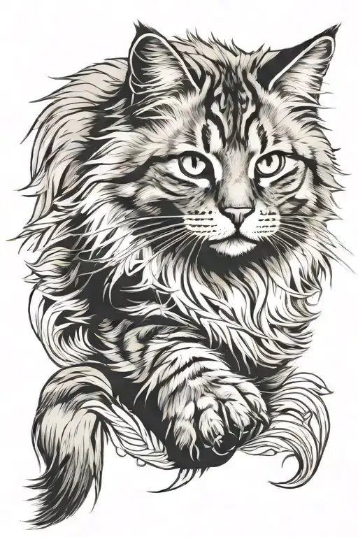 Siberian Cat With Paws Stretched Out