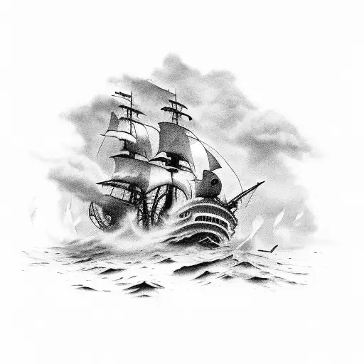 Sinking Pirate Ship In Rough Sea