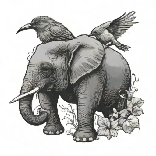 Elephant And Robin Bird