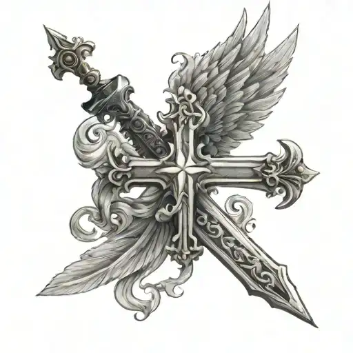Cross W Wings And A Sword
