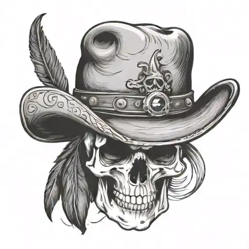 A Skull With A Cowboy Hat On And A Raven Sitting On The Hat