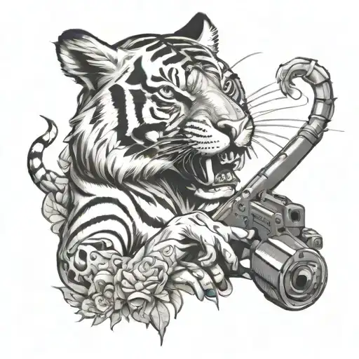 Tiger With Guns Smoking Weed