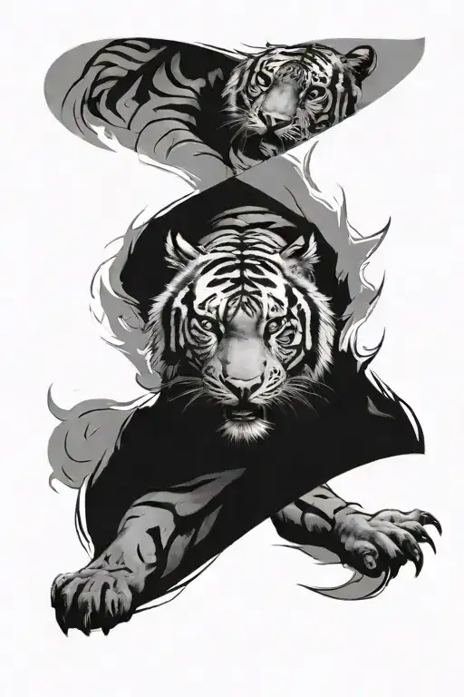 2 Faces One Sad One Laughing Tiger Surrounded