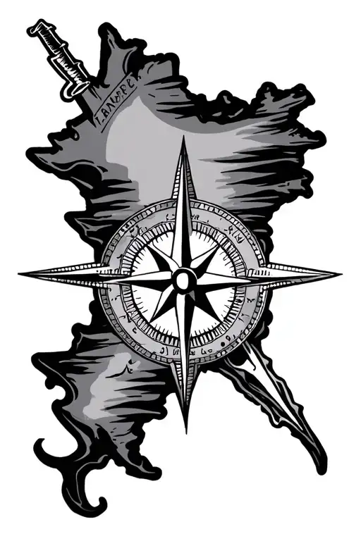 Texas And Compass Tattoo Design