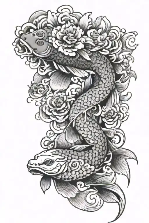 Full Arm Tatoo Of Koi Fish Samurai And Mandala Design Incorporating