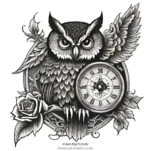 Owl With Santa Muerte Clock