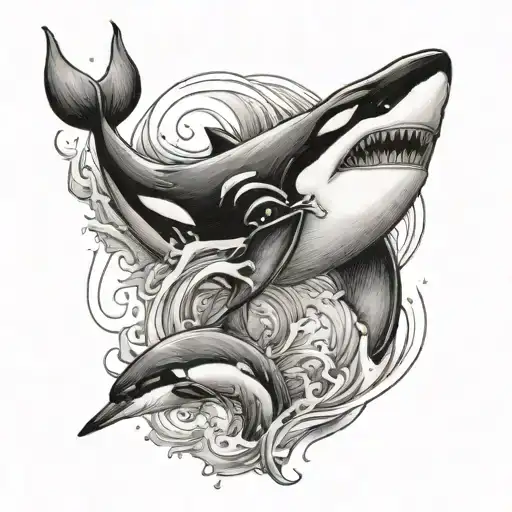 Orca Attacking A Great White Shark Jumping