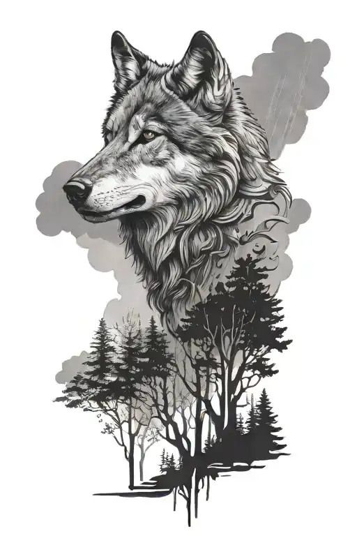 Wolf In A Forest With Rain Clouds