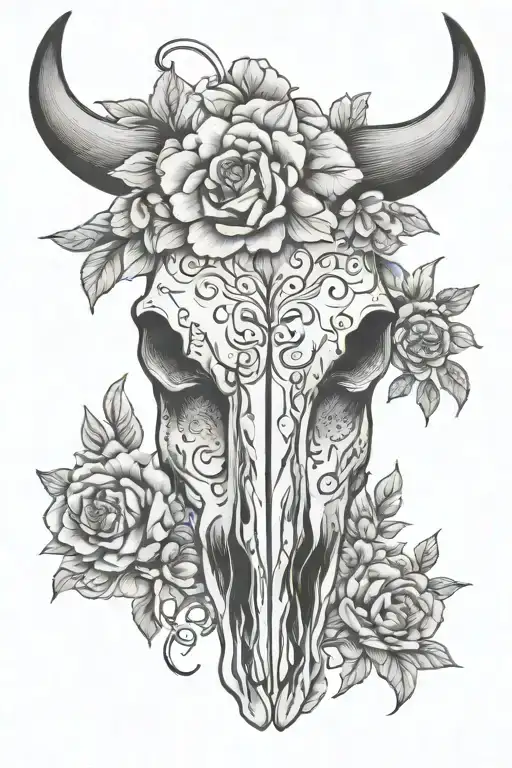 Girly Bull Skull With Floral Background