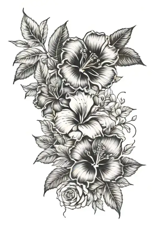 Rose And Hibiscus And Wild Flower
