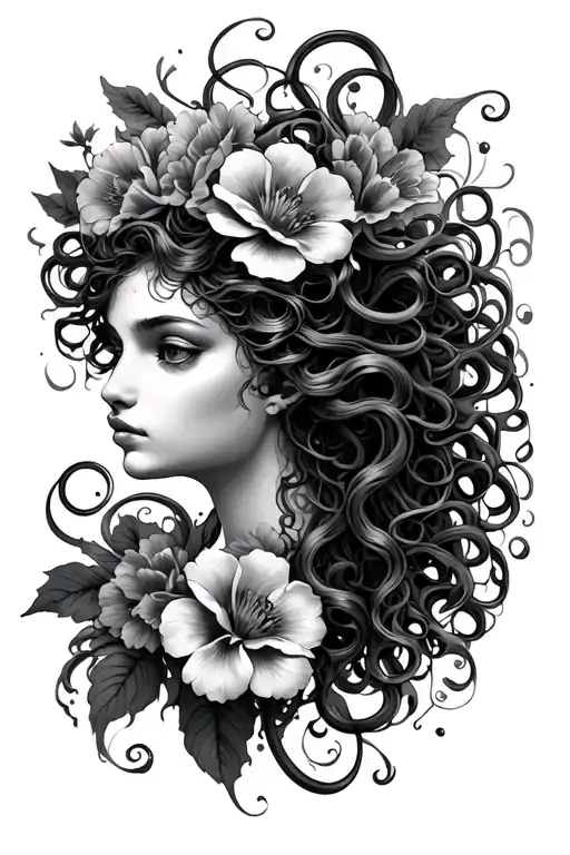 Medusa With Snames And Flowers