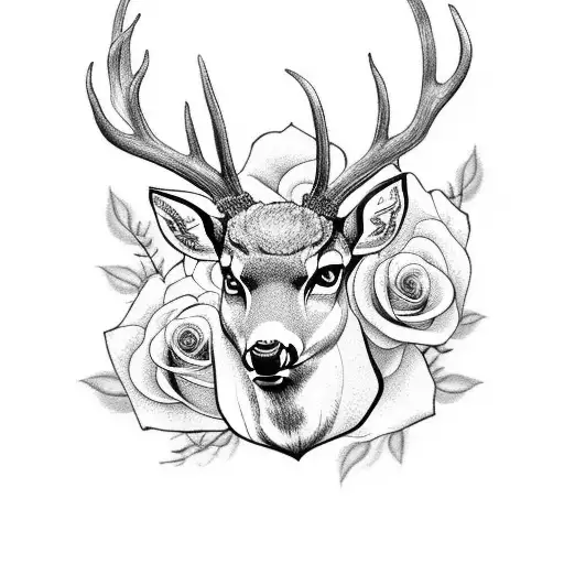 Deer Head With Roses Wrapped On Antlers