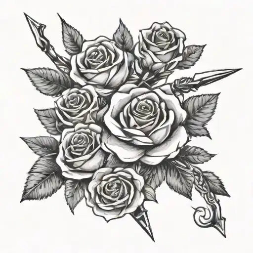 Bow Arrow And Roses Intertwined