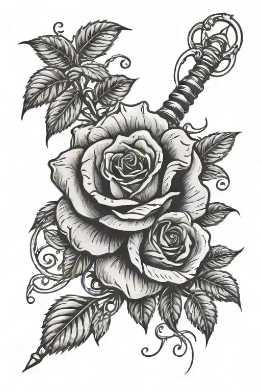 Rose Crossed With Screwdriver Intertwined With Vines