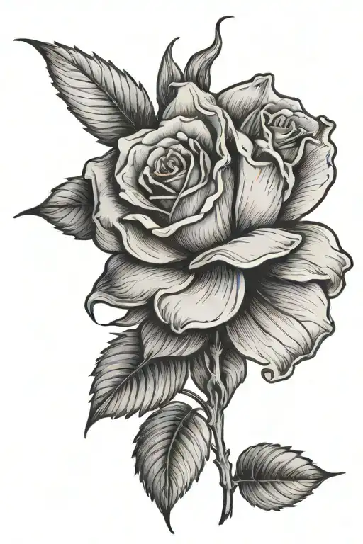 A Blackwork Tattoo Design Featuring A Rose And Daffodil