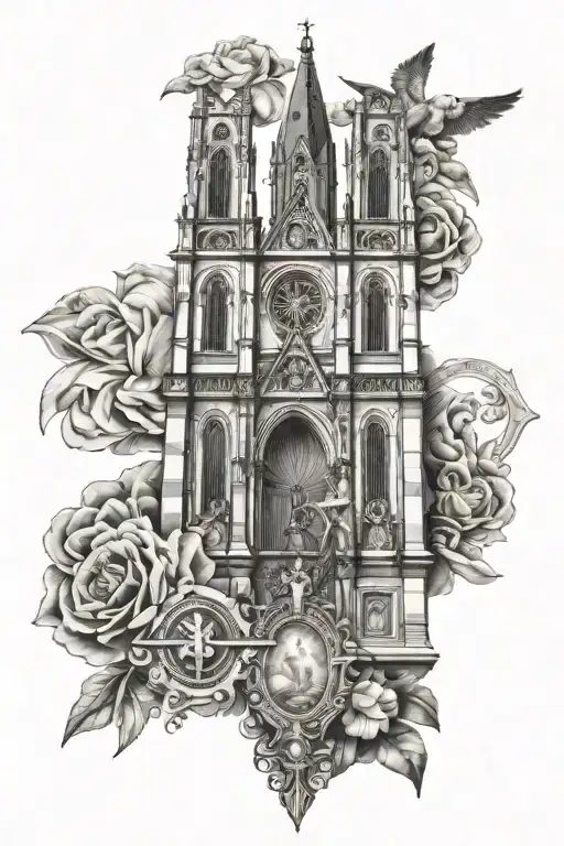 Cathedral With Assorated Catholic Imagery