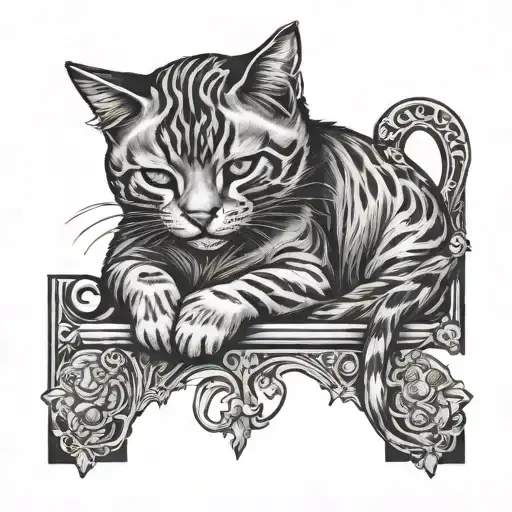 Knee Tattoo Gothic Cat Sleeping