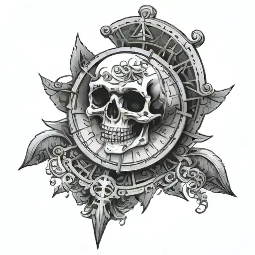 Flying Skull Laughing Inside An Ancient Compass