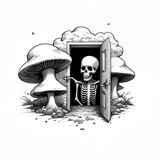 Skeleton Opening Door To A Mushroom Cloud