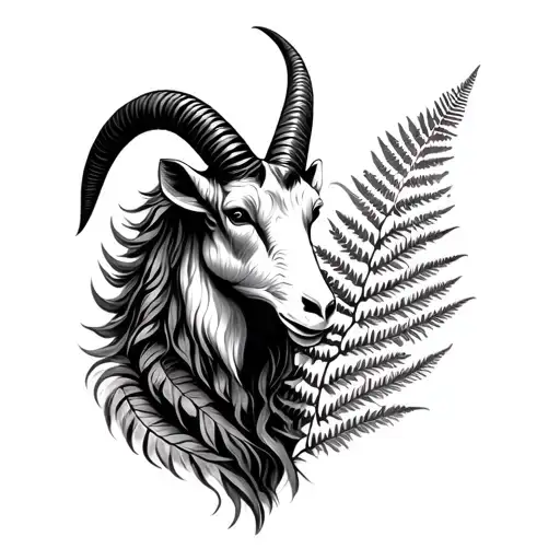 Capricorn Sea Goat With Filipino Tribal Design And New Zealand Fern For Right Arm Half Sleeve