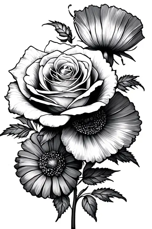 A Rose A Marigold A Cosmos A Poppy Flower