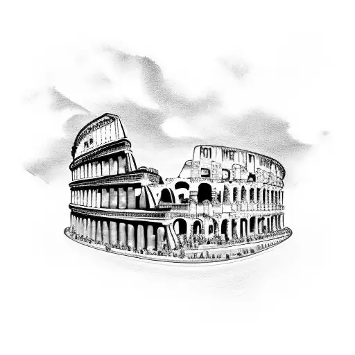 A Tattoo Of The Colosseum With A Greek God Symbolizing Strength And Intelligence