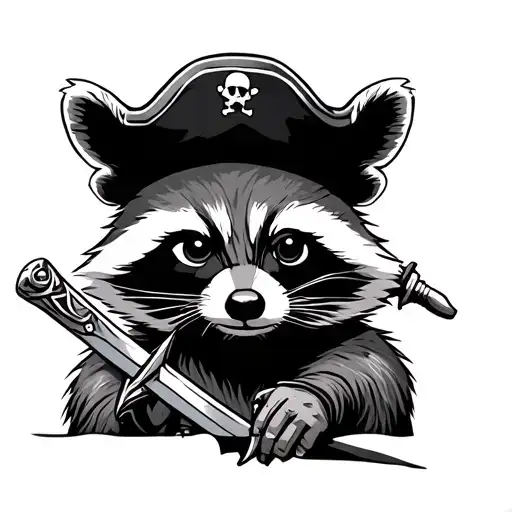 Pirate Racoon With An Eye Patch And Pirates Hat Holding A Sword