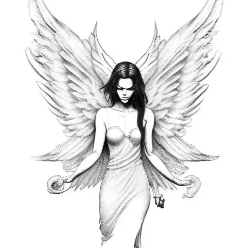 Angel With Burnd Wings And Two Ravens