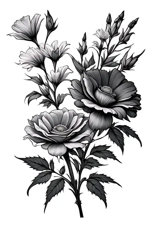 A Rose Cosmos And Another Cosmos And A Gladiolus Flowers All Together