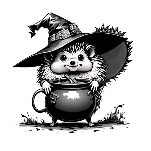 Hedgehog Witch Holding A Cauldron