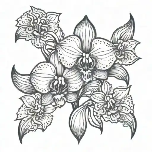 A Small Orchid In The Style Of Indian Henna Designs