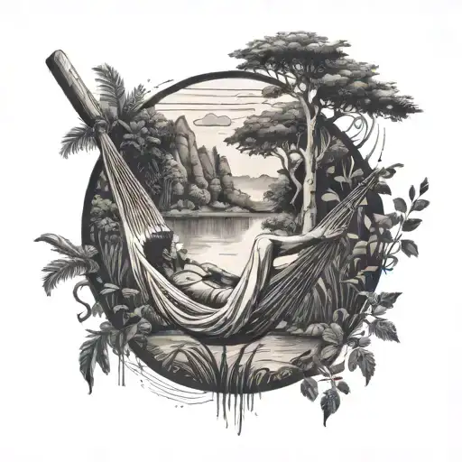 A Peaceful Scene Of A Person Relaxing In A Hammock Surrounded By Nature