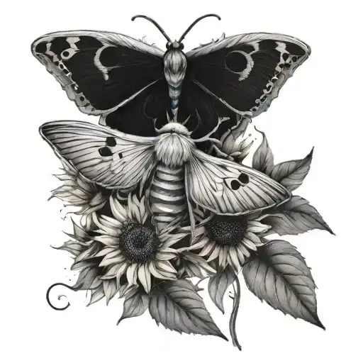 Death Moth With Sunflowers Emerging