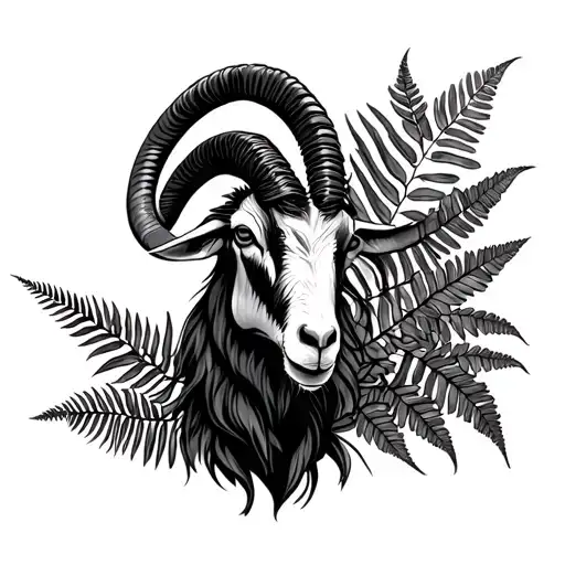 Capricorn Sea Goat With Filipino Tribal Design And New Zealand Fern