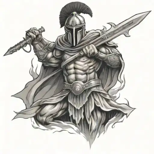 Spartan Warrior Wielding A Sword Wrapped