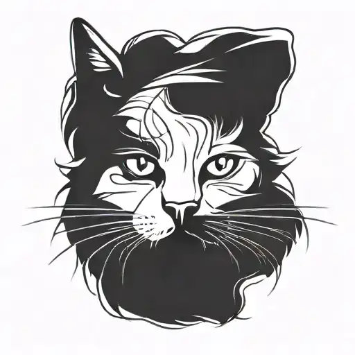 Cat Face Tattoo Minimalism Style Draw One Line