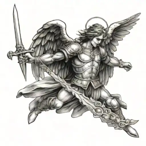 Archangel Michael Holding Sword Above His Head