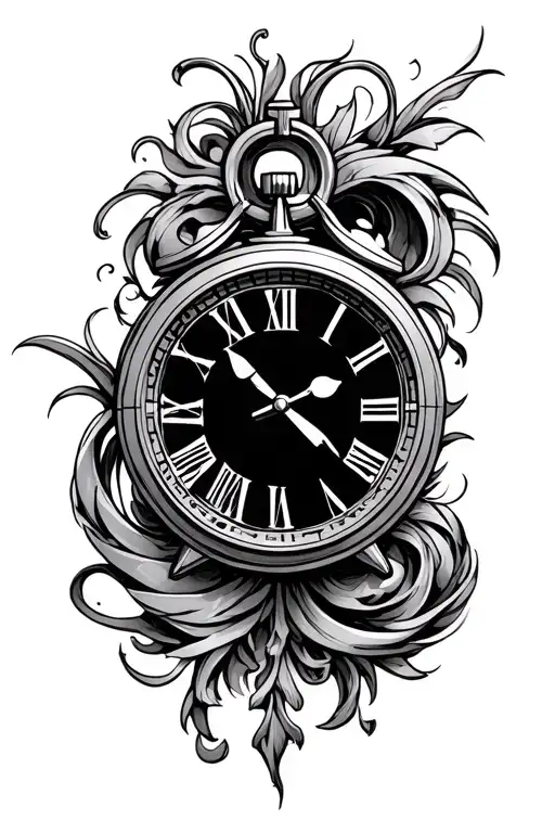 Clock With Initial M And A Sketch Tattoo Style