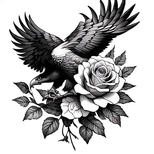 Eagle And Rose Blooming