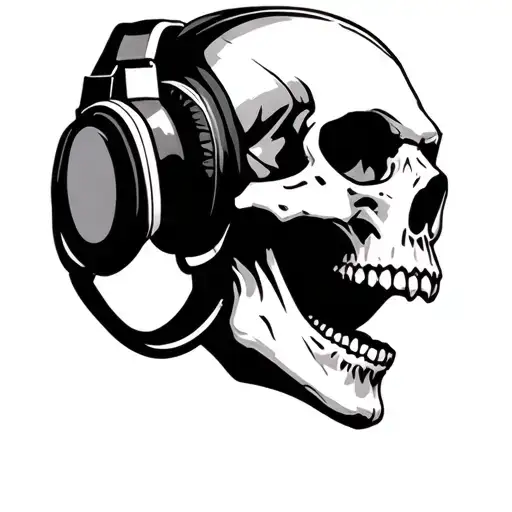 A Skull In Profile With Its Mouth Open And Headphones On Its Ears