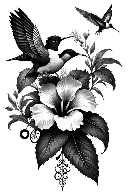 Flower Hibiscus And Colibri And Triskel Symbol