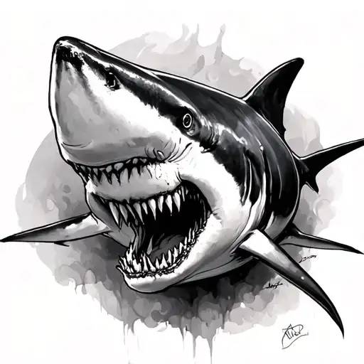 White Shark In A Creepy Way Sketch