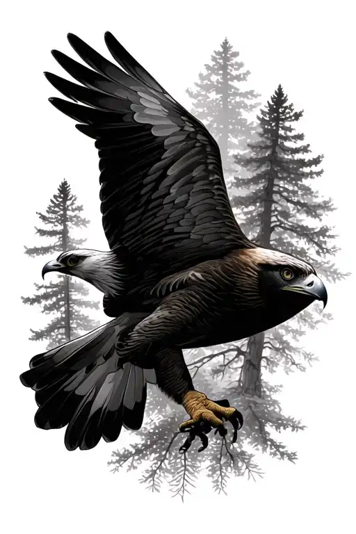 Hawk Flying Through Trees