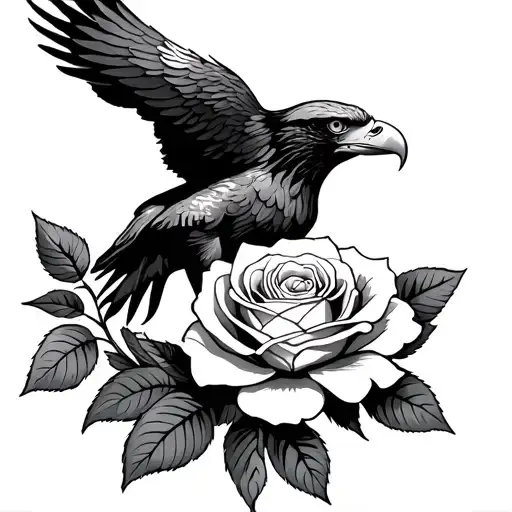 Eagle And Rose Blooming Flower