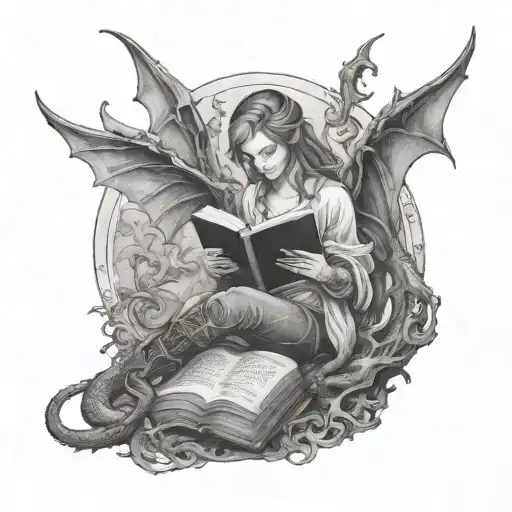 High Fae Reading A Book With Dragons In The Background