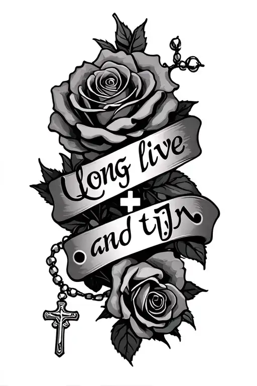Roses Wrapping Around With Rosary Cross And Words That Say Long Live And Tjr