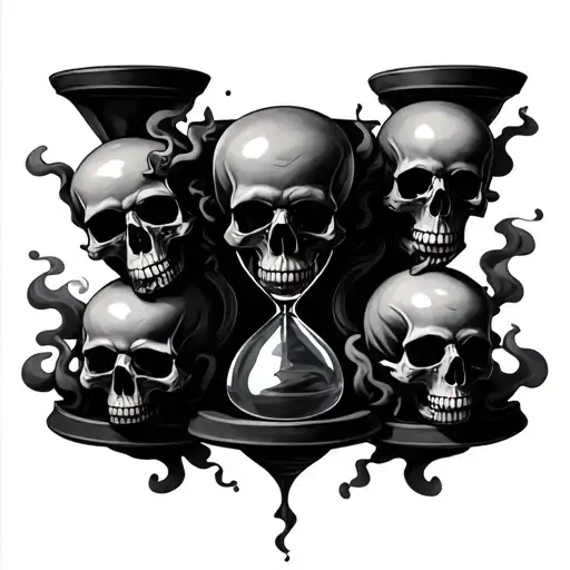 Hourglass With Multiple Skulls Smoke Surrounding Them